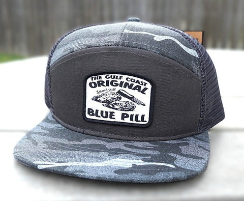Oyster Patch - 7 Panel Flat Bill - Gray Camo - Tethered Skiff