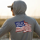 Tethered Skiff - Flag - Heather Gray - LS Hooded Performance - Tethered Skiff