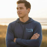 Tethered Skiff - Islands Print - Heather Navy - LS Hooded Performance - Tethered Skiff