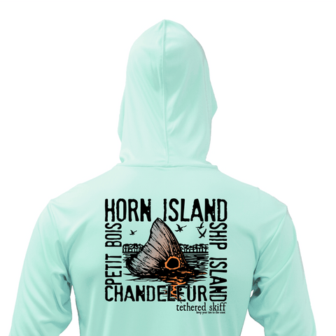 Tethered Skiff - Islands Print - Sea Foam - LS Hooded Performance - Tethered Skiff