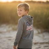 YOUTH - Flag - Heather Gray - LS Hooded Performance - Tethered Skiff