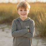 YOUTH - Flag - Heather Gray - LS Hooded Performance - Tethered Skiff