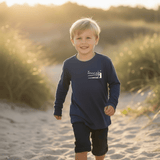 YOUTH - Island Map Print - Heather Navy - Long Sleeve Performance - Tethered Skiff