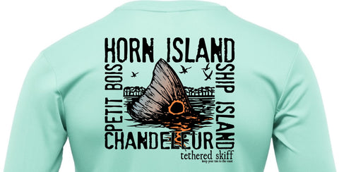 Youth - Islands Print - Sea Foam - Long Sleeve Performance - Tethered Skiff