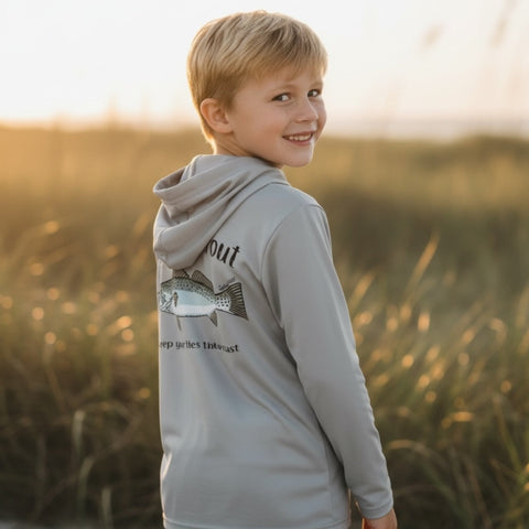 YOUTH - Trout - Silver - LS Hooded Performance - Tethered Skiff